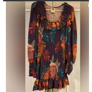  Farm Rio Flower Scarves Smocked Long Sleeve Minidress – Size Medium